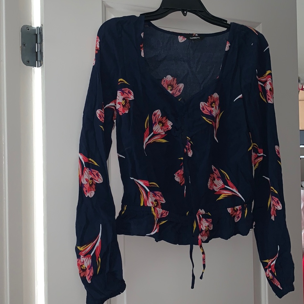 Women’s Express Blouse, Size Small, Navy Blue base